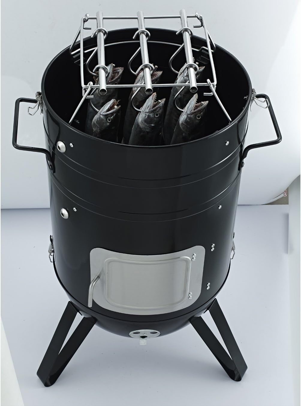 3-in-1 Charcoal Smoker BBQ Grill Portable Outdoor Cooker with Thermometer