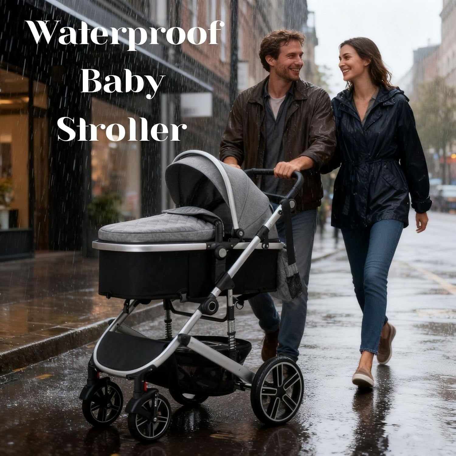 3-in-1 Baby Pram Travel System Black 0-4Y Adjustable Handle Car Seat