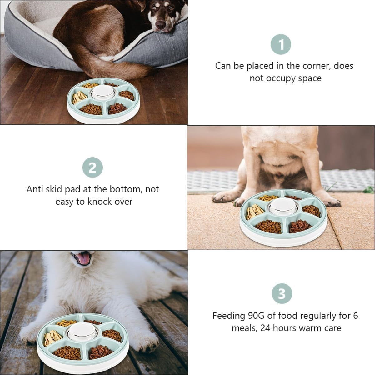 Automatic Pet Feeder 6 Meal Timer Food Dispenser Anti Slip Feeding Bowl