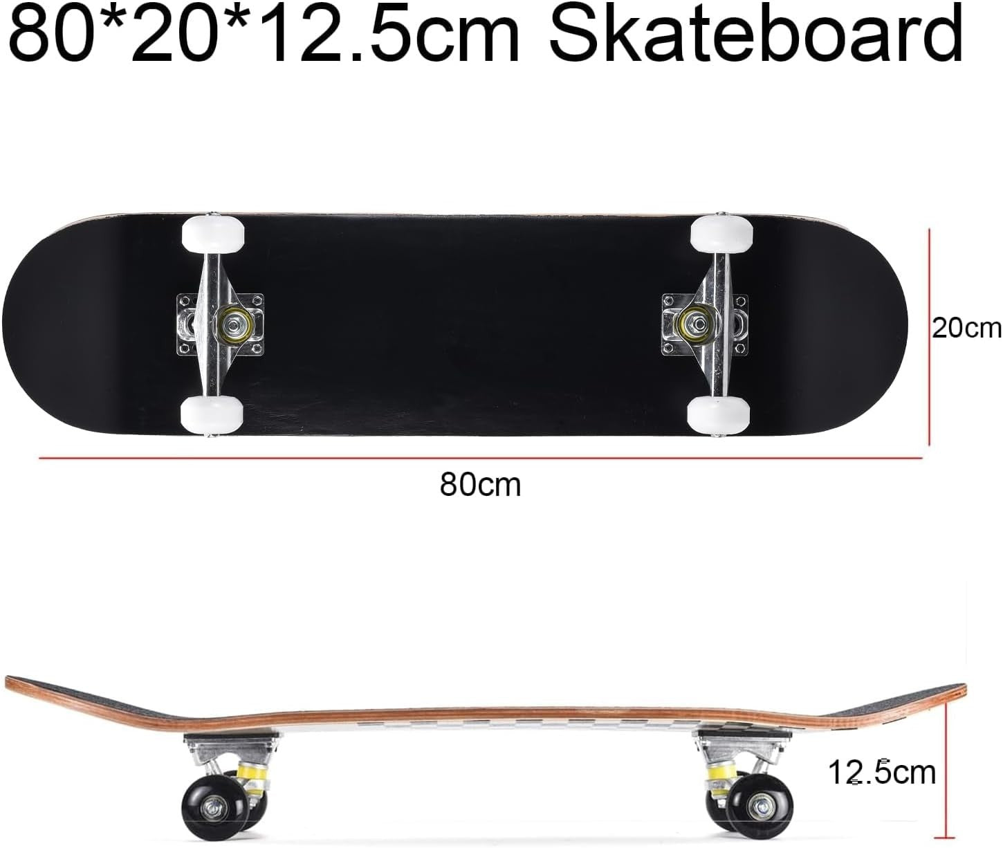 31" Maple Double Kick Skateboard Beginners Kids Adults Black w/ T-Tool Grip Deck
