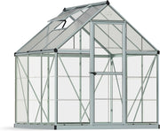 6x6ft Aluminium Greenhouse with Polycarbonate Panels & Lockable Door – Silver