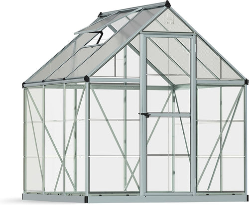 6x6ft Aluminium Greenhouse with Polycarbonate Panels & Lockable Door – Silver