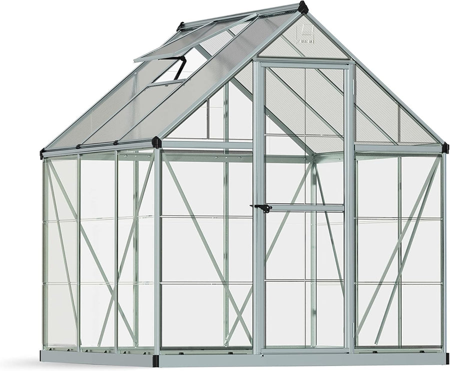 6x6ft Aluminium Greenhouse with Polycarbonate Panels & Lockable Door – Silver