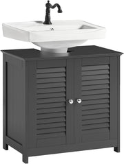 Dark Grey Under Sink Bathroom Cabinet with Shutter Doors & Adjustable Shelf