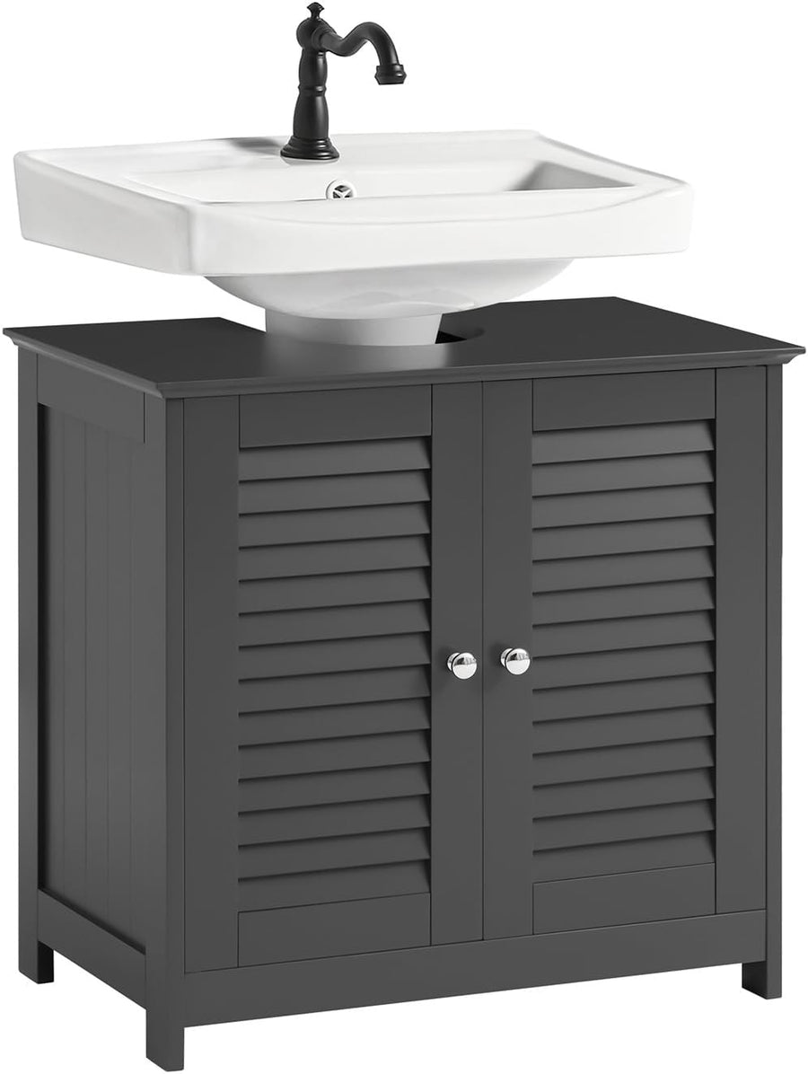 Dark Grey Under Sink Bathroom Cabinet with Shutter Doors & Adjustable Shelf