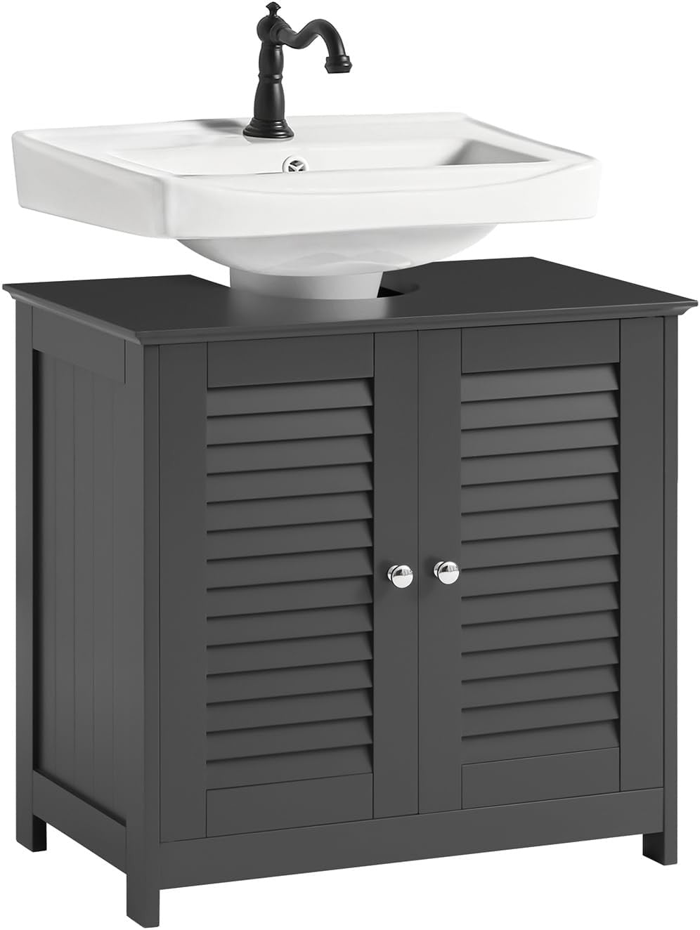 Dark Grey Under Sink Bathroom Cabinet with Shutter Doors & Adjustable Shelf