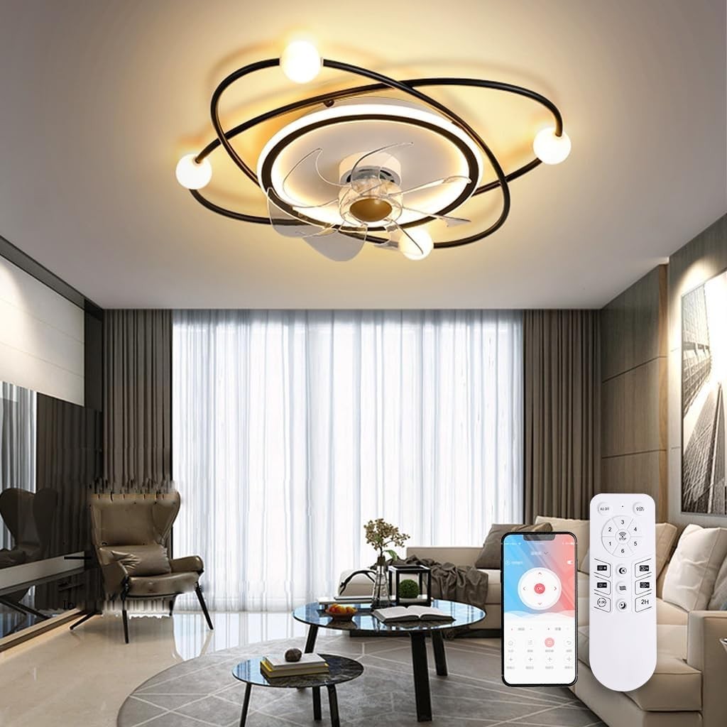 Modern 58CM Ceiling Fan with LED Light, Dimmable, Remote, 6-Speed, Timer