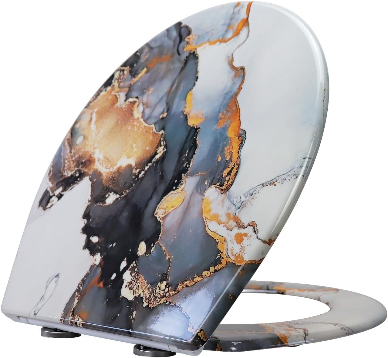 Marble Effect Toilet Seat Soft Close Duroplast Quick Release Top Fix 45x37cm