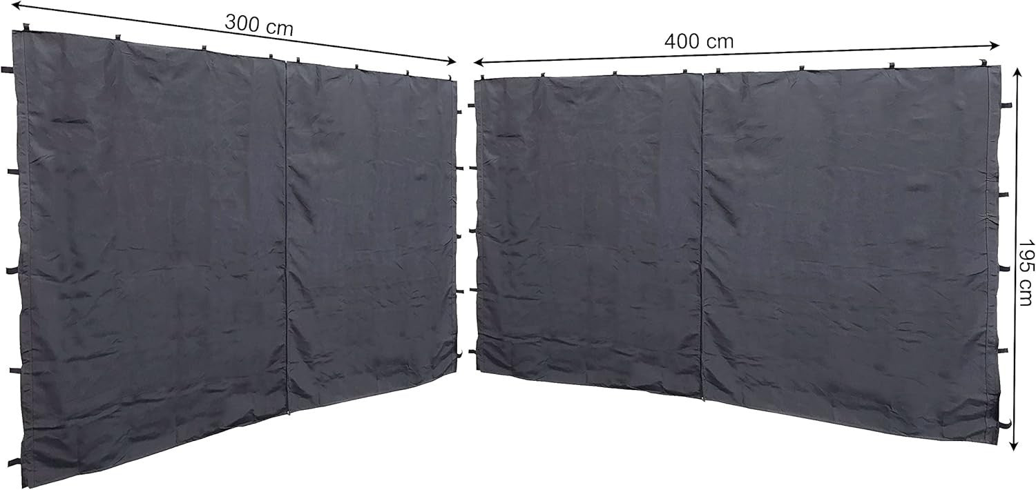 2 Gazebo Side Panels 3x4m Anthracite Polyester w/ Zipper Window