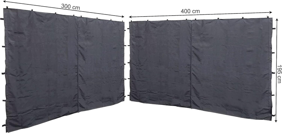 2 Gazebo Side Panels 3x4m Anthracite Polyester w/ Zipper Window