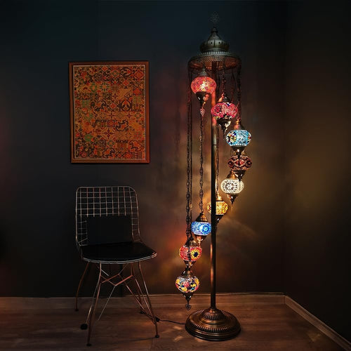 Turkish Mosaic Floor Lamp 9 Globe Standing Light Multicolour 70in Decor