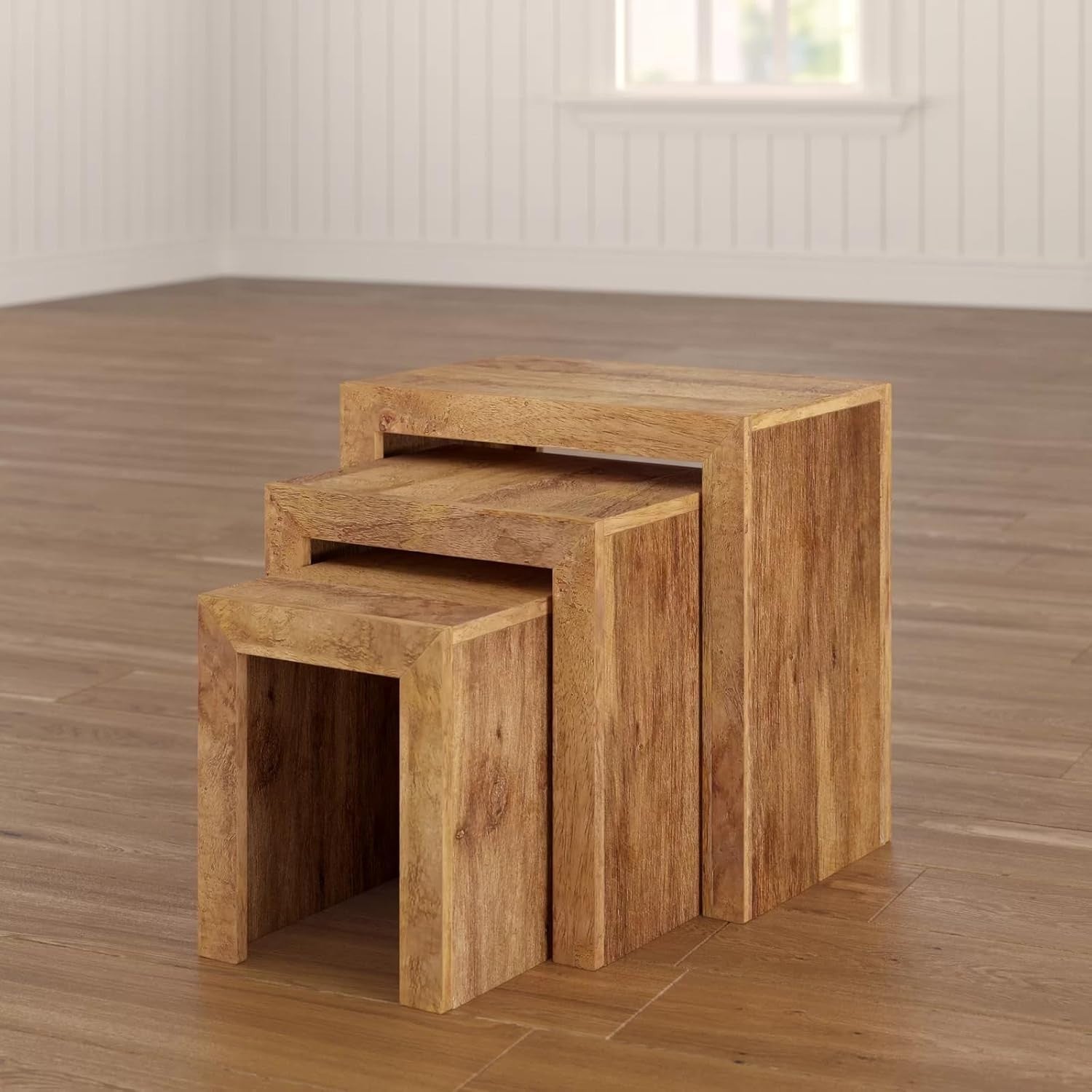 Nest of 3 Coffee Side Tables Wood Brown | Living Room Furniture End Accent Set