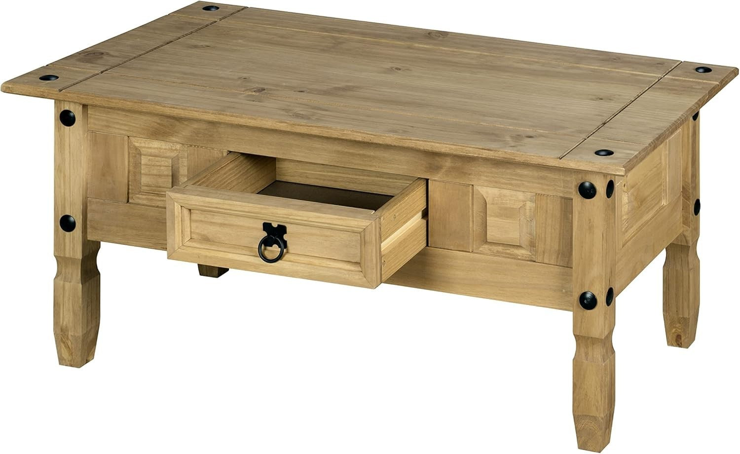 Solid Pine Coffee Table with Drawer & Wax Finish, Rectangular 95x50cm