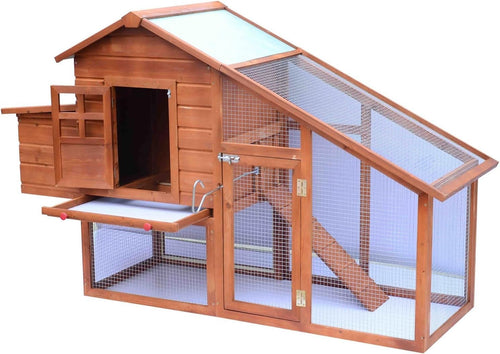 Wooden Chicken Coop with Run Nest Box Easy Clean Tray Outdoor Hen House