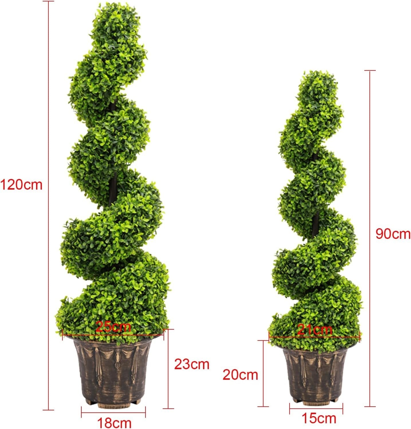 Set of 2 Artificial 120cm Topiary Spiral Boxwood Trees UV Resistant Garden Decor