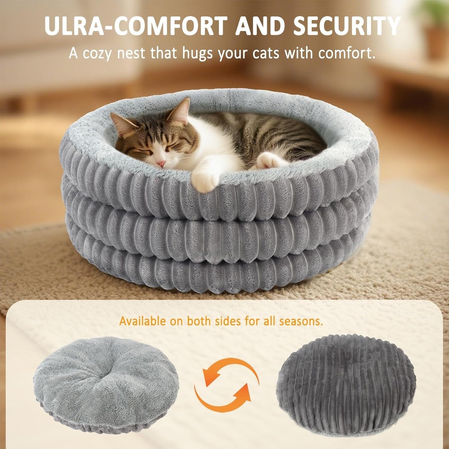 Fluffy Donut Cat Bed Round Calming Pet Bed Washable 50.8cm Non Slip