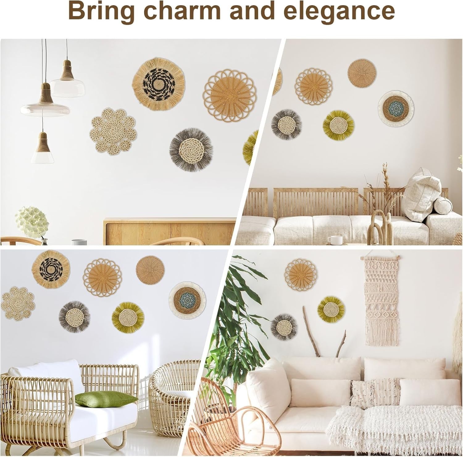 7PCS Boho Woven Wall Baskets Handmade Rattan Decor 4 Sizes