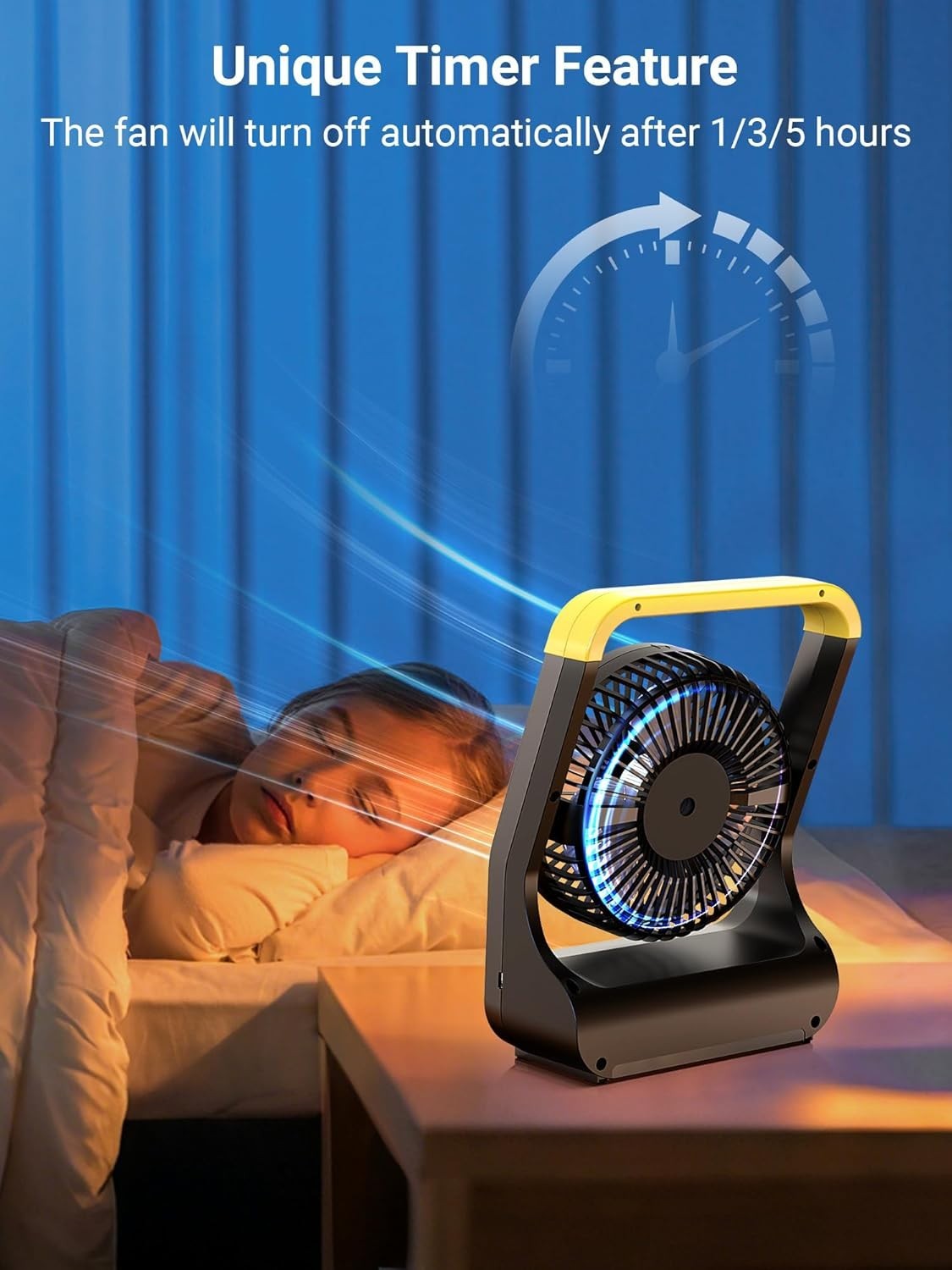 5-Inch Portable Battery Fan – Quiet 3-Speed Desk Cooling w/ Timer & USB Power
