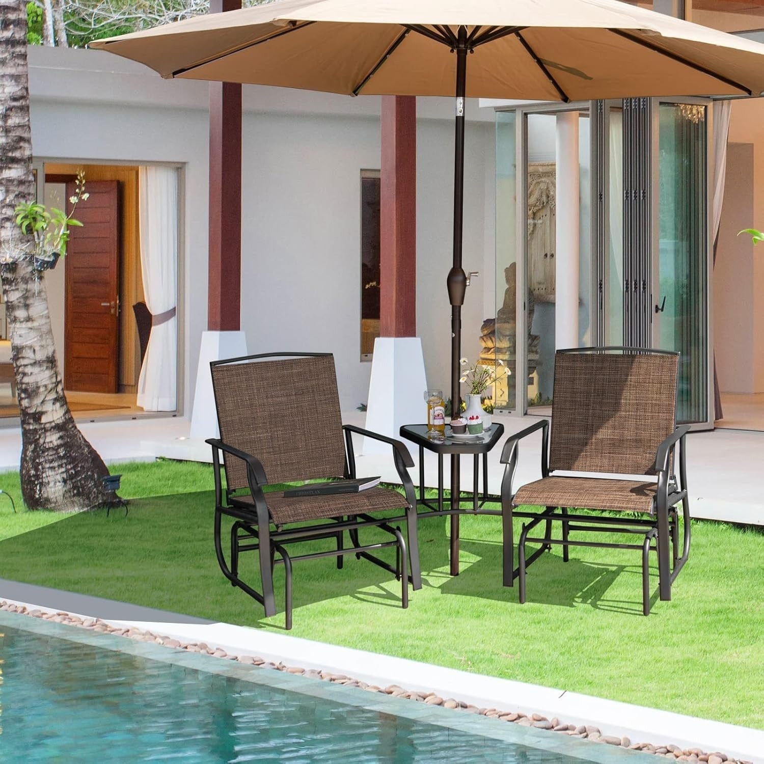 2 Seater Outdoor Glider Rocking Chair Set w/ Table for Patio Garden