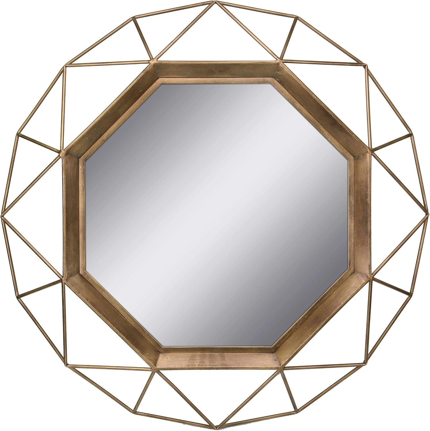 28" Gold Geometric Wall Mirror Modern Metal Frame for Bathroom Living Room