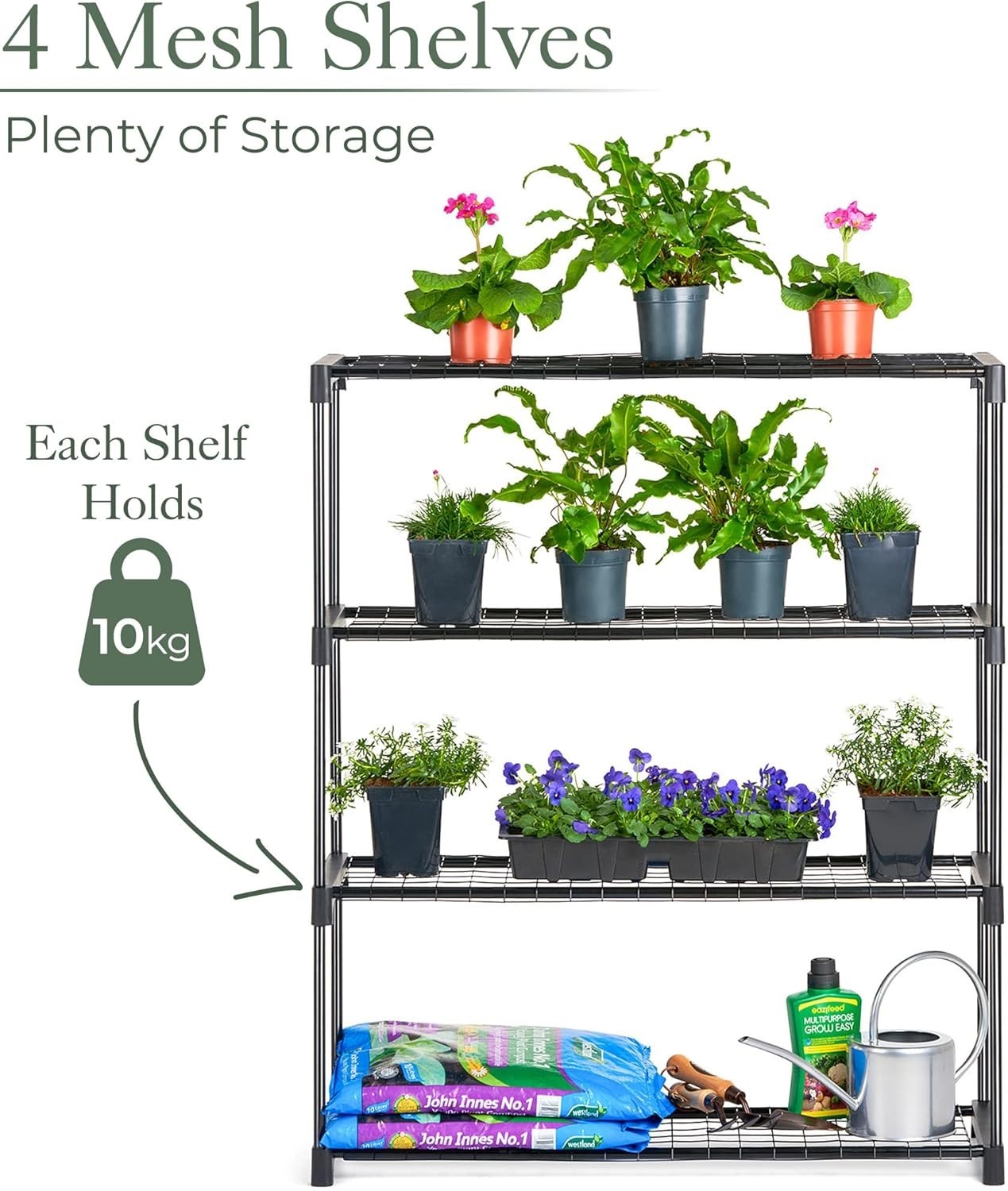 4 Tier Metal Garden Shelving Rack Plant Stand Rust Resistant 107x90x30cm
