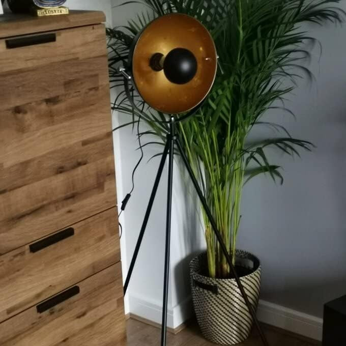 Retro Tripod Floor Lamp Vintage Black Gold Studio Light Metal Standing Lamp