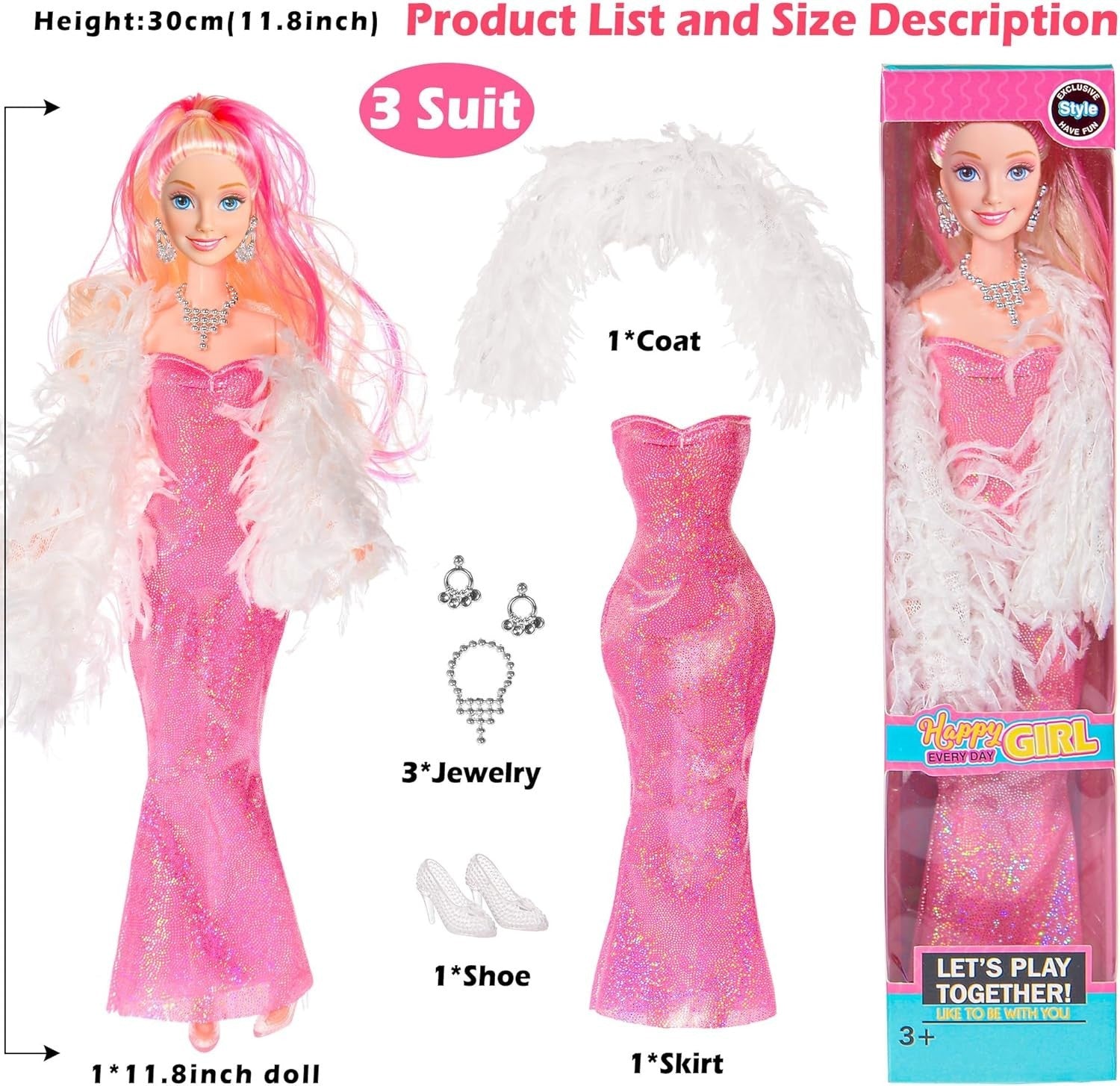 11.5 Inch Princess Dolls Set 6 Pack Fashion Dolls w/ Dresses Accessories