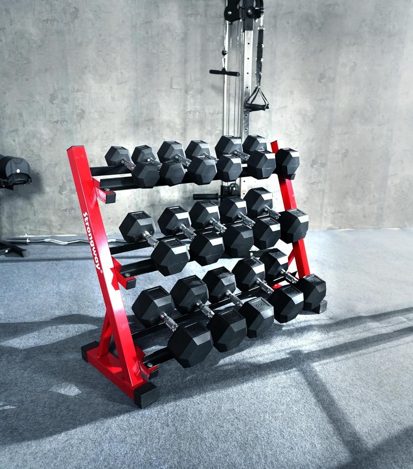 Hex Dumbbells Set with 3 Tier Rack 5–20kg or 5–25kg Gym Weights