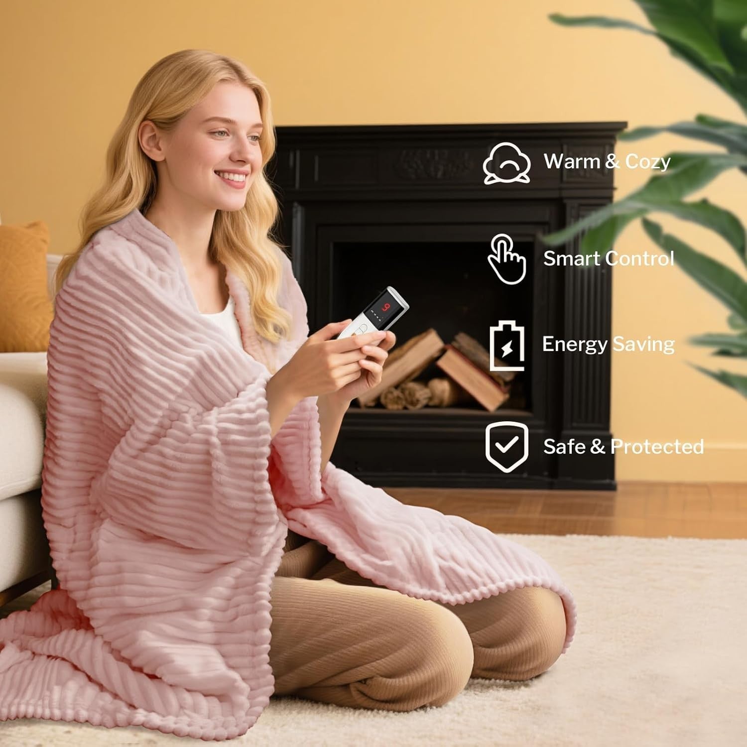 Electric Heated Throw Blanket 160x130cm Fast Heat Timer Sherpa