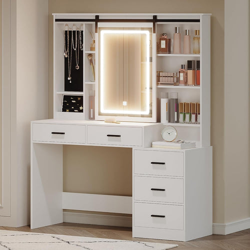 Modern Vanity Dressing Table LED Mirror Storage Drawers White Desk New