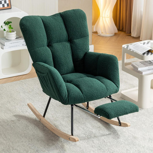 Ergonomic Nursing Rocking Chair with Footstool, Wooden Glider, Cozy Armchair