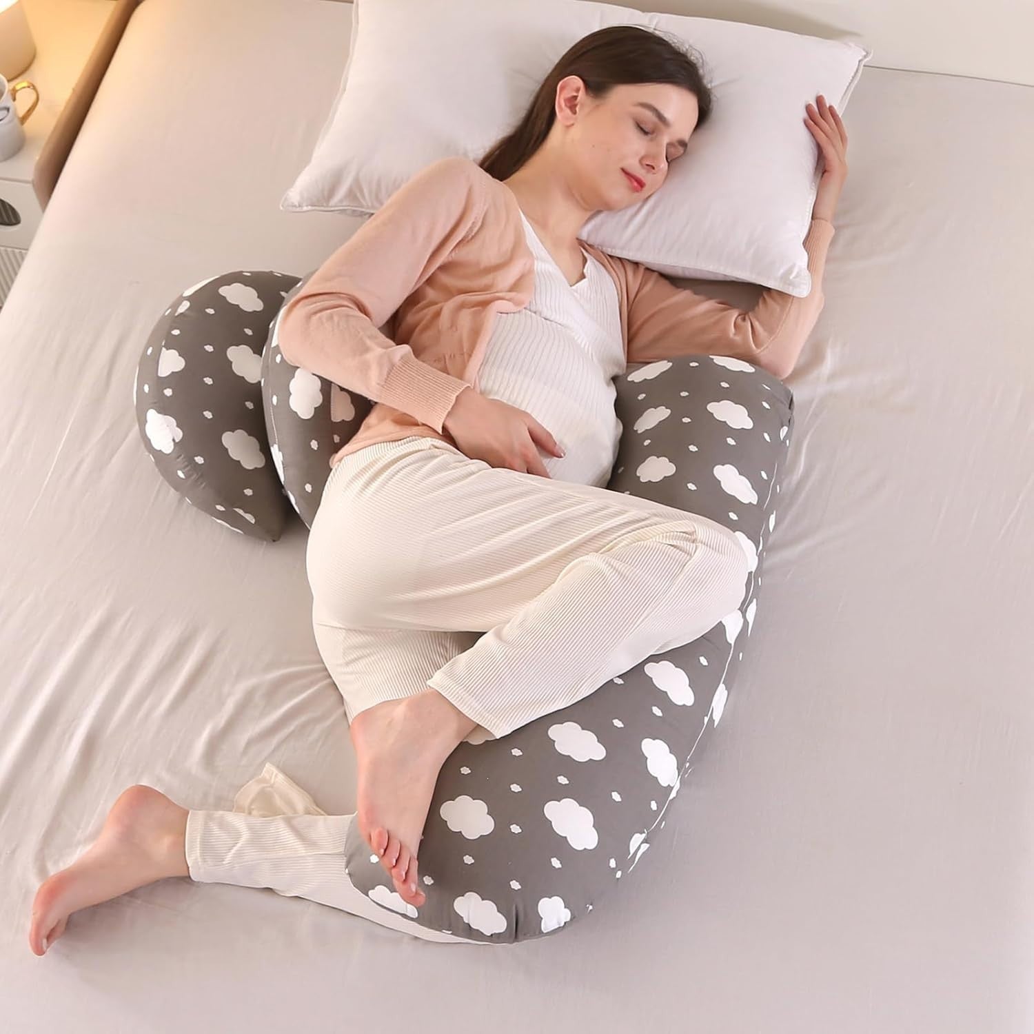 Pregnancy Pillow Double Wedge Back & Belly Support with Removable Cover