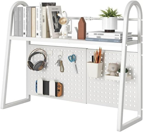 Expandable Metal Desktop Bookshelf | Adjustable Monitor Shelf Rack 55–96cm White