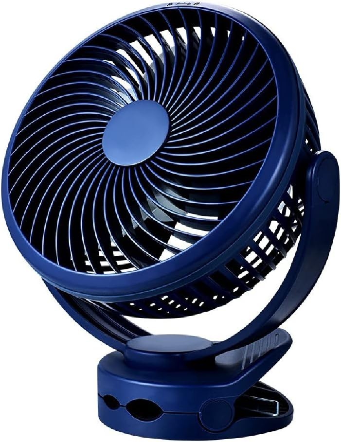 8 inch Portable Desk Fan Clip-On 4-Speed USB Rechargeable 360° Rotation Blue