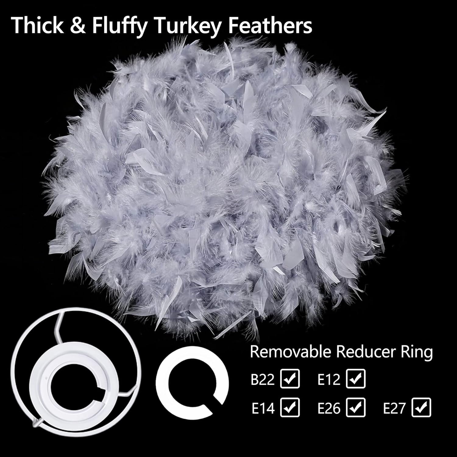 Feather Lamp Shade 40cm Grey Fluffy Ceiling Pendant Floor Table Lampshade
