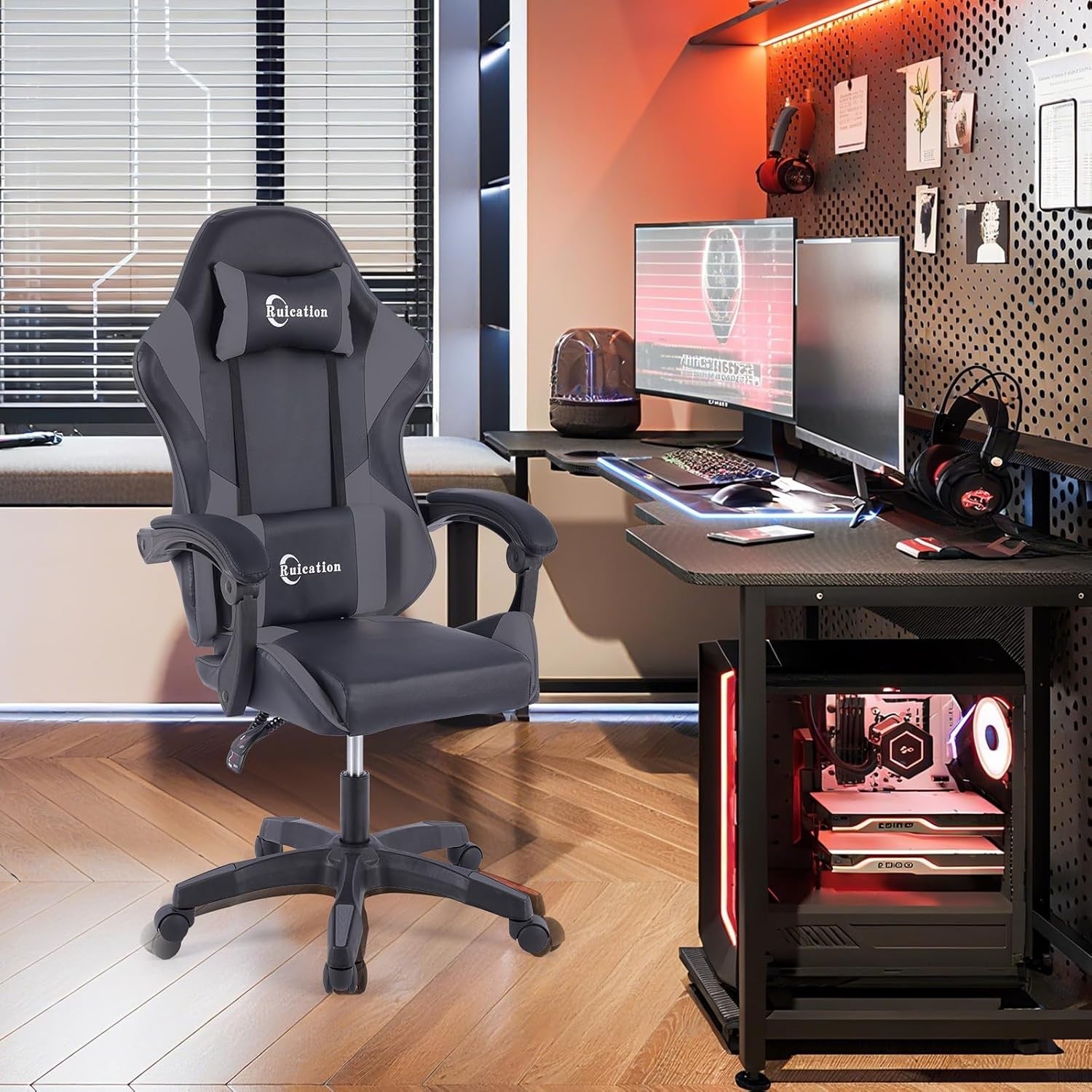 Ergonomic Gaming Chair Reclining Office Desk Chair Lumbar Support Grey