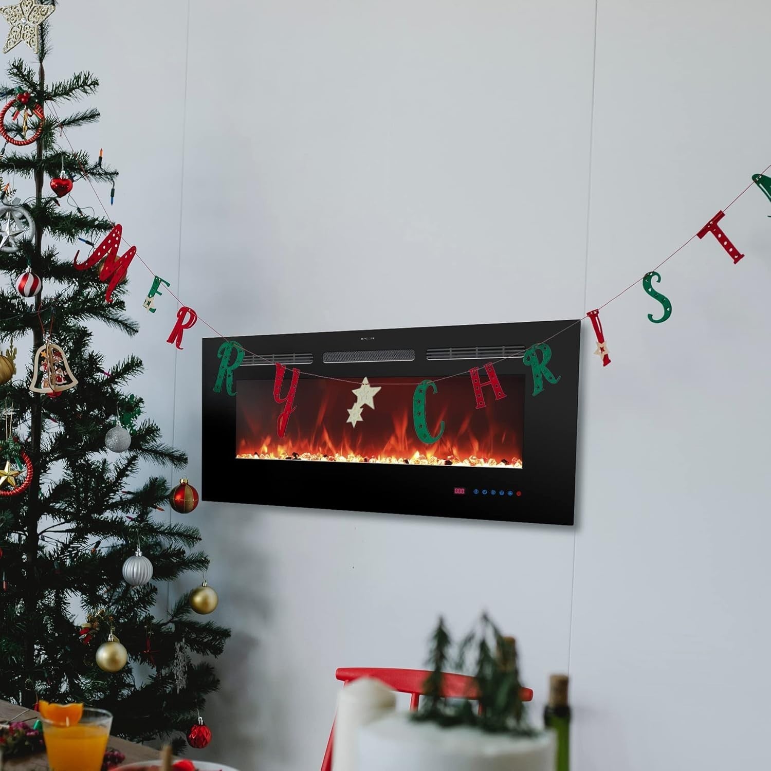 Wall Mounted Electric Fireplace Heater 42" LED Flame Remote Timer