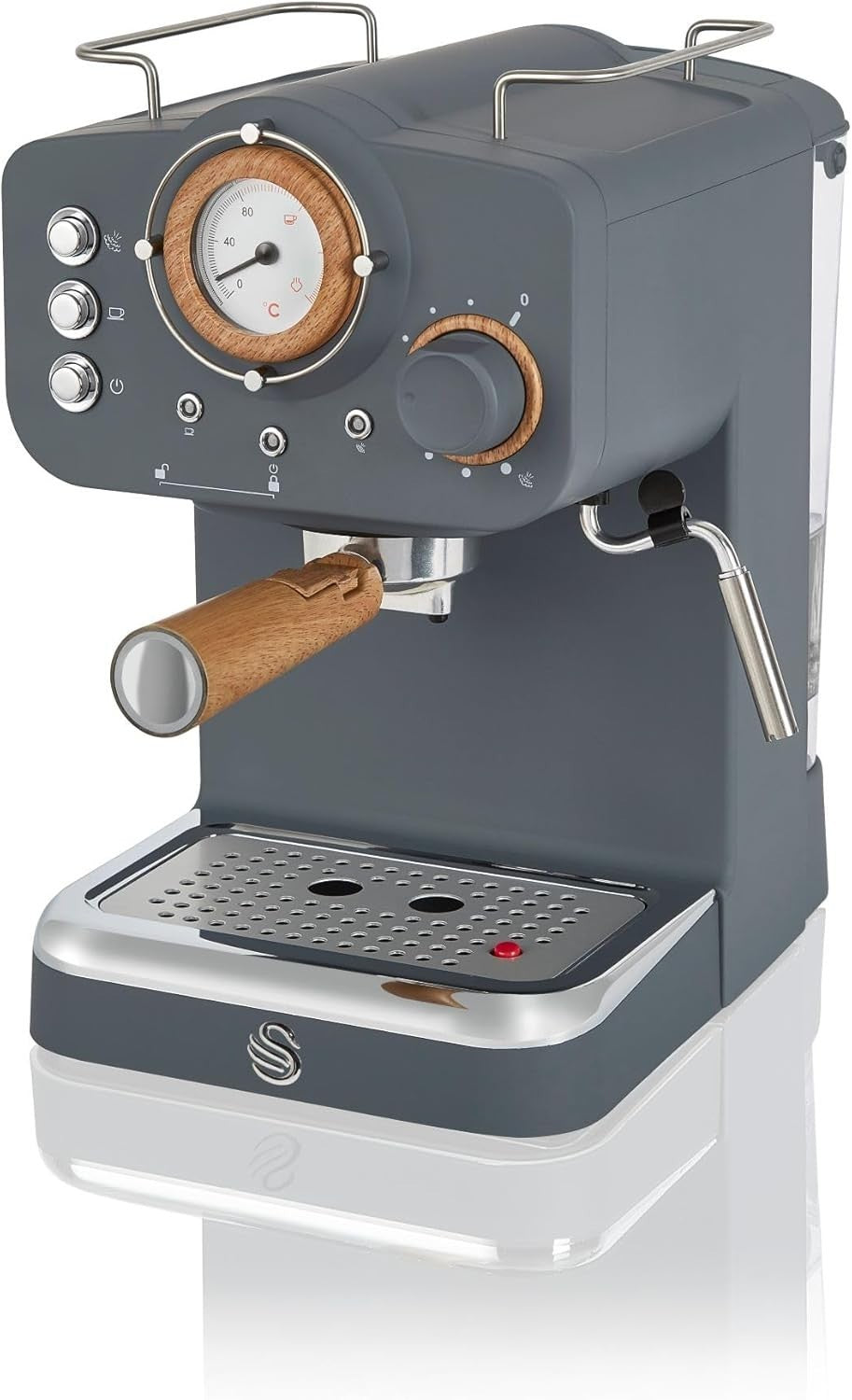 Nordic Espresso Coffee Machine 15 Bar Pressure Milk Frother 1.2L Retro Grey