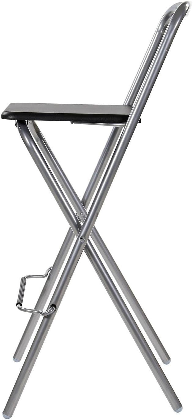 Modern Folding Bar Stool Wooden Seat Metal Frame Space Saving Black