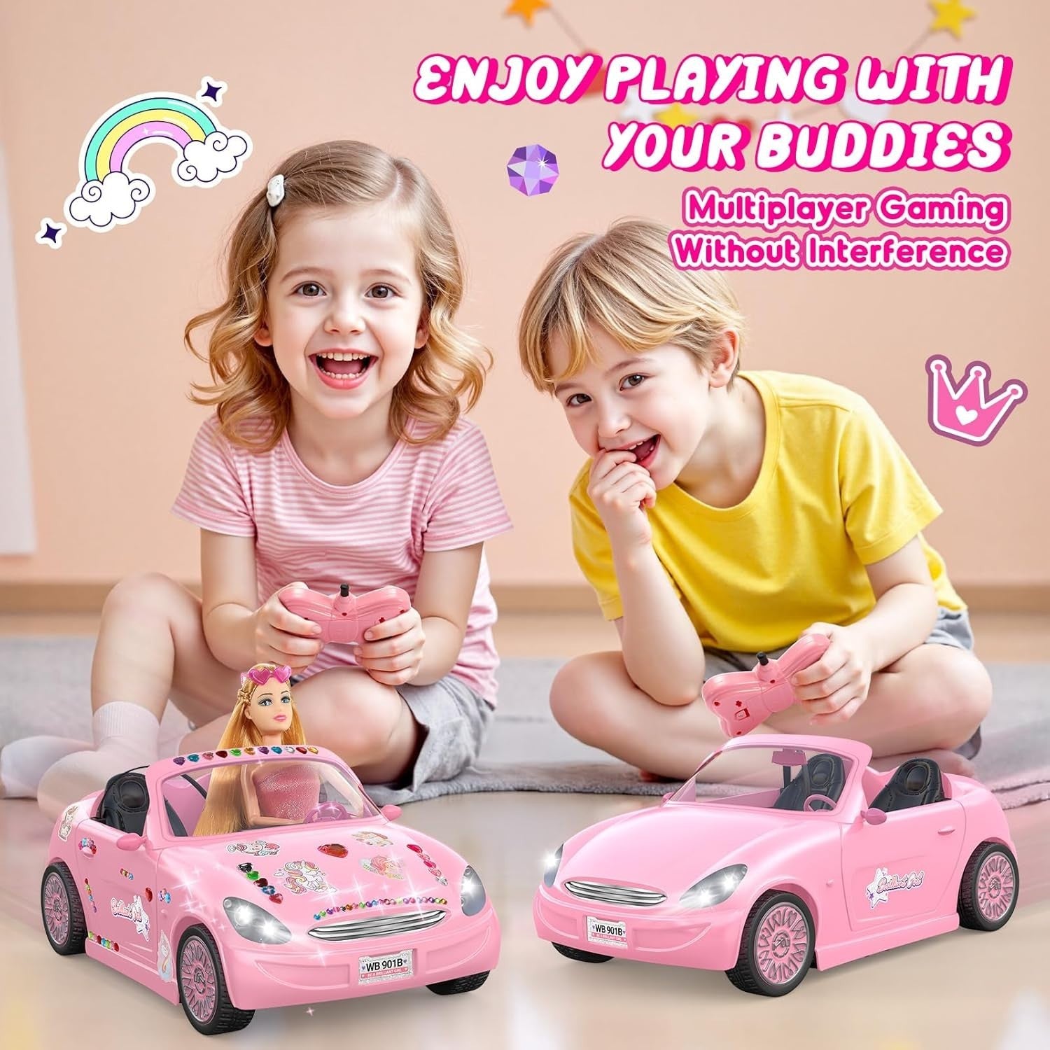 RC Car & Doll Toy Set for Girls – 10 Accessories, 3 Outfits & Stickers