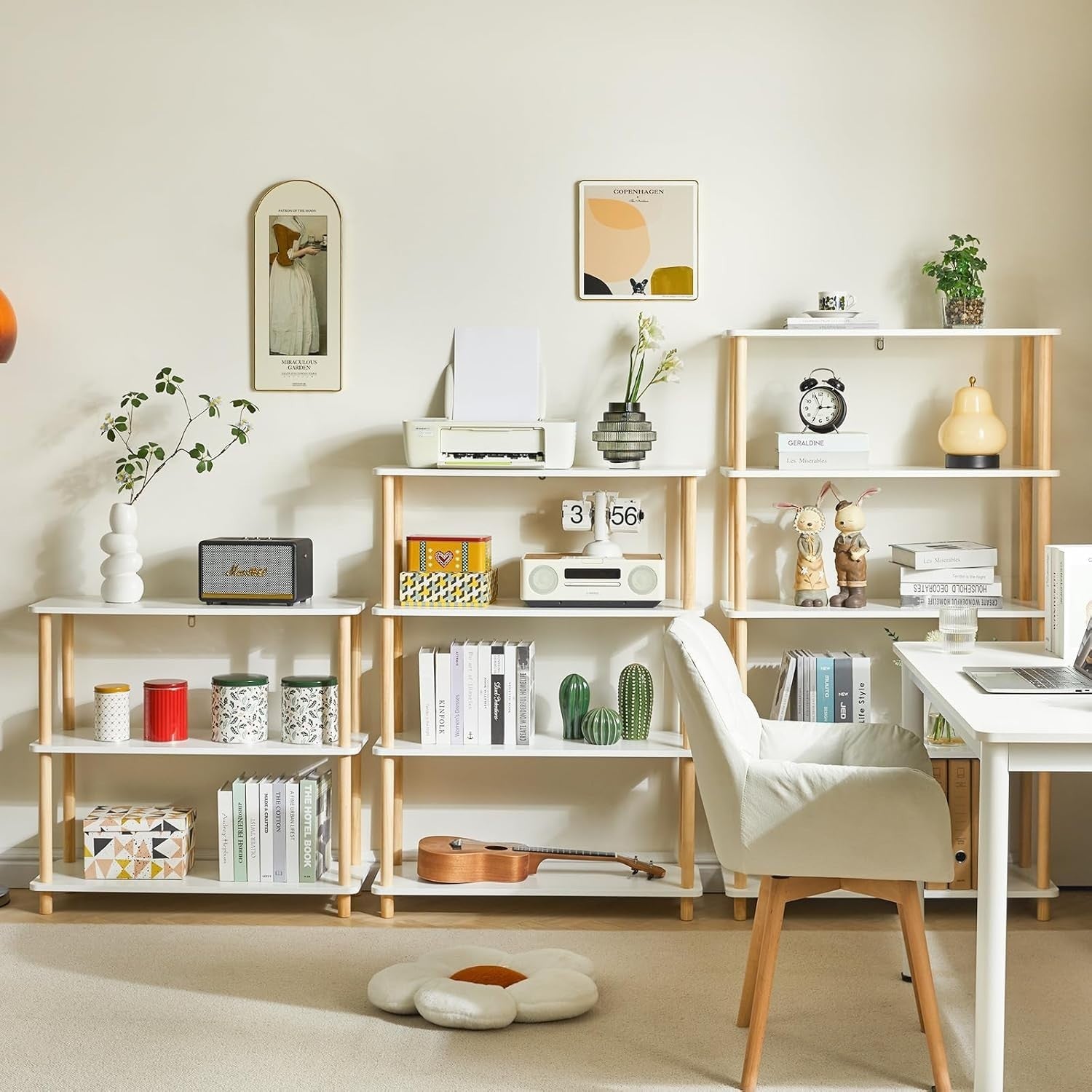 5 Tier Wooden Bookcase White Beech Legs Freestanding Storage Shelf 141cm