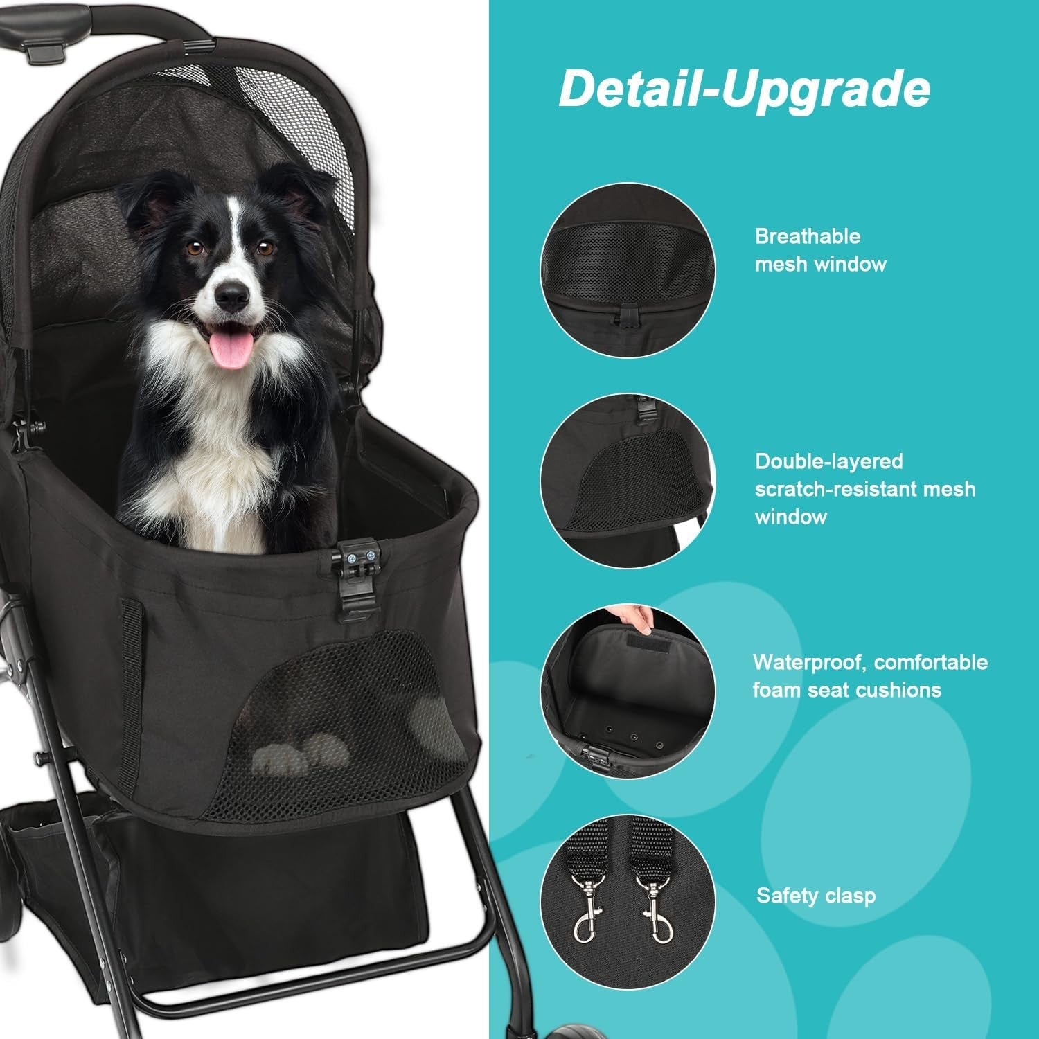 Black 3 in 1 Dog Stroller Medium Pets Foldable Pushchair 4 Wheel Buggy