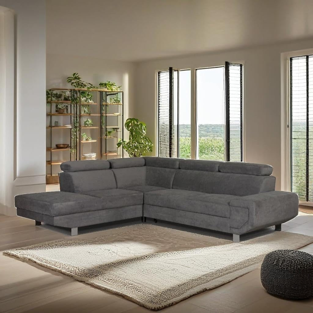 Grey L-Shaped Sofa Bed with Storage – Pull-Out Sleeper, Modern 4 Seater Couch