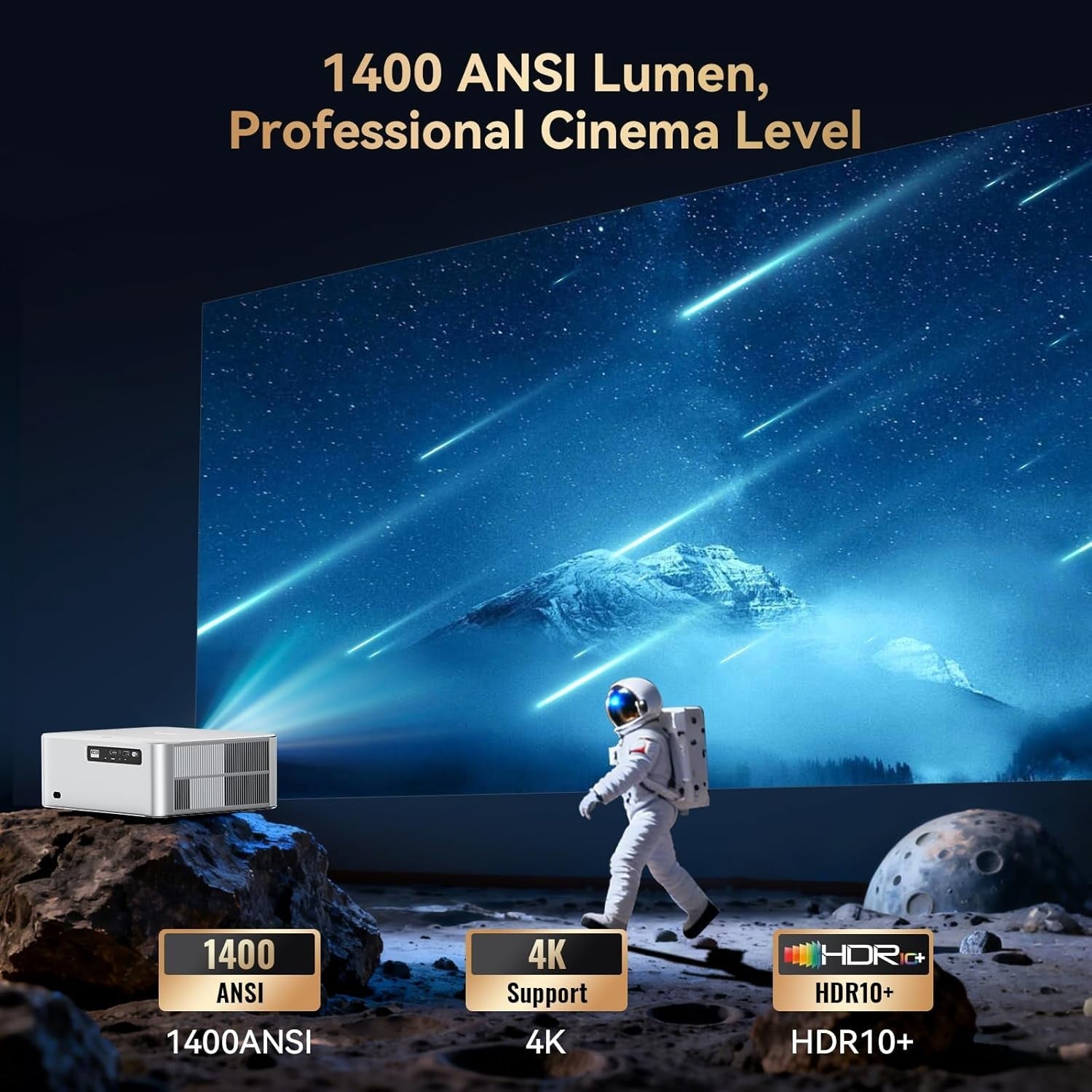 Google TV 1080P Projector 1400 ANSI WiFi 6 Auto Focus HDR 4K