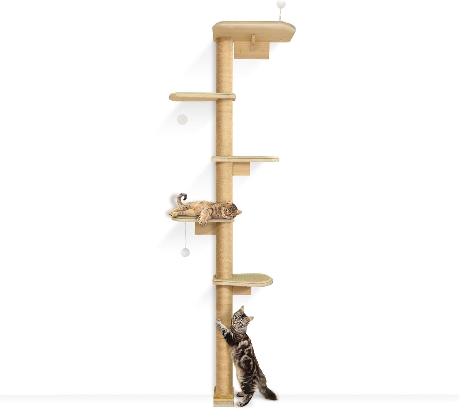 Floor to Ceiling Cat Tree 210cm 5 Tier Climbing Scratching Post Wall Mounted