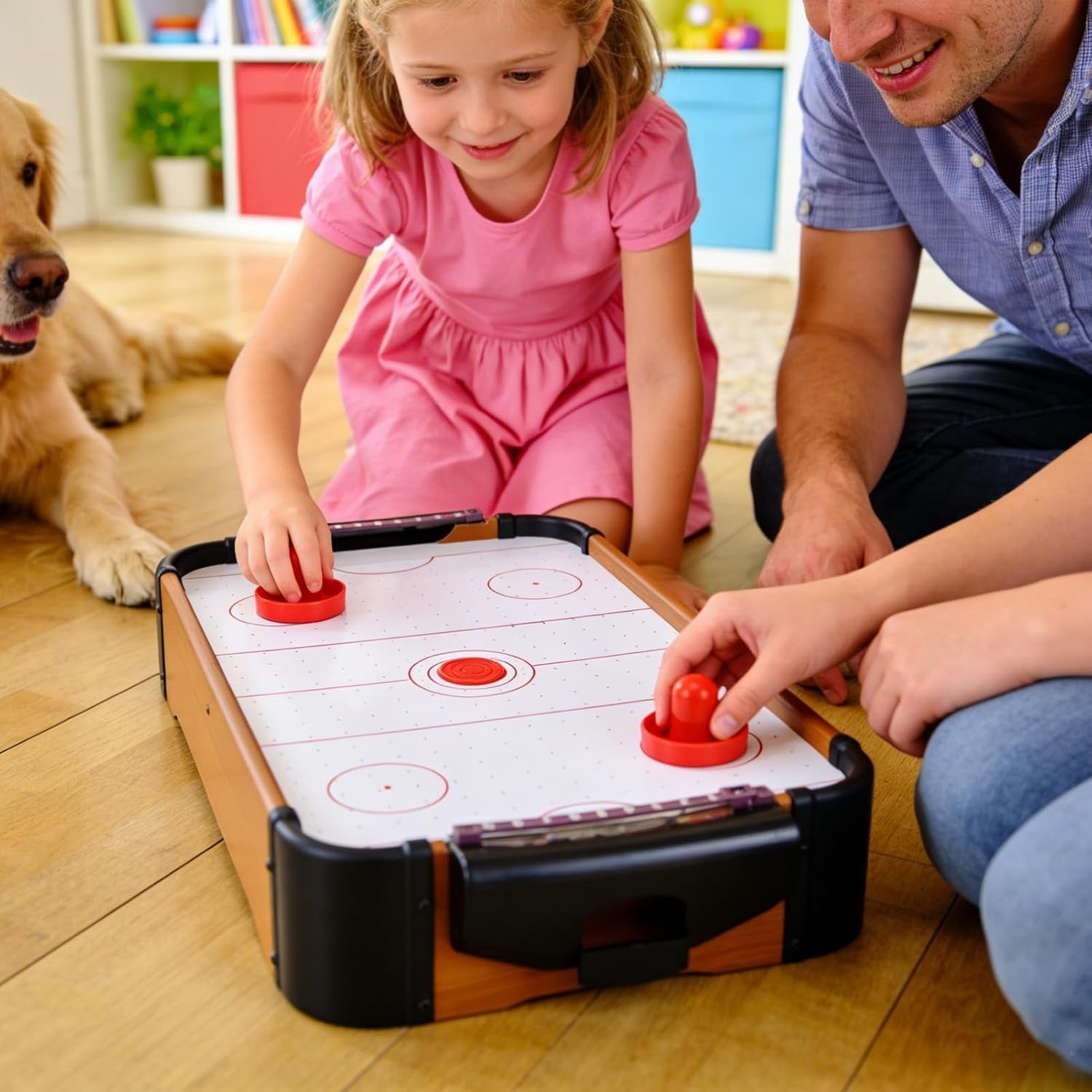 Portable Wooden Tabletop Air Hockey Game Smooth Glide Family Fun