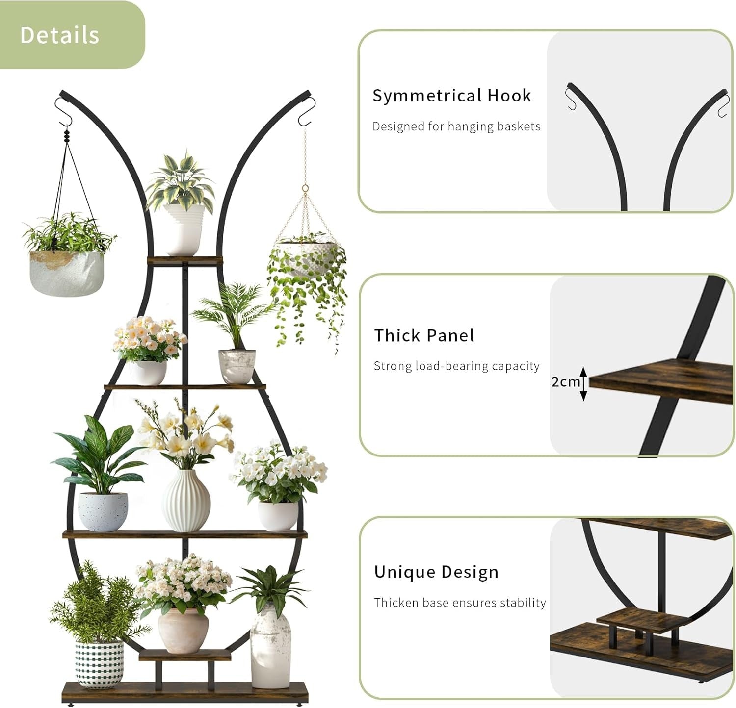 Tall Vase Shape Metal Plant Stand Indoor Outdoor Flower Shelf Display Rack