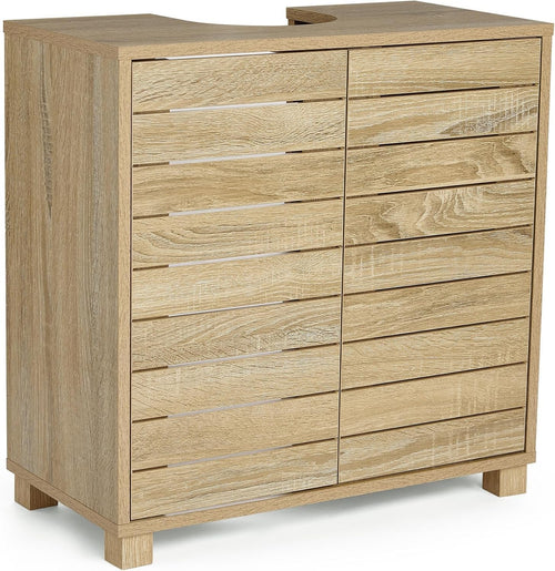 Under Sink Bathroom Cabinet Oak Effect with 2 Shelves Space-Saving Storage