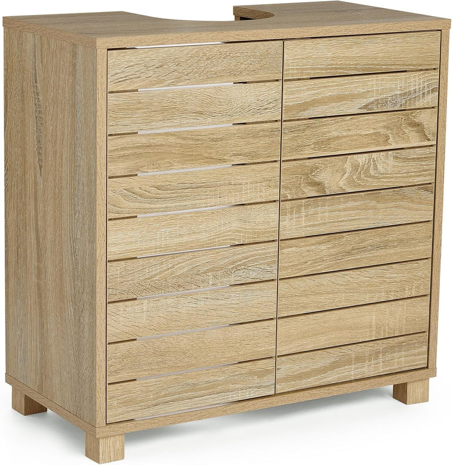 Under Sink Bathroom Cabinet Oak Effect with 2 Shelves Space-Saving Storage
