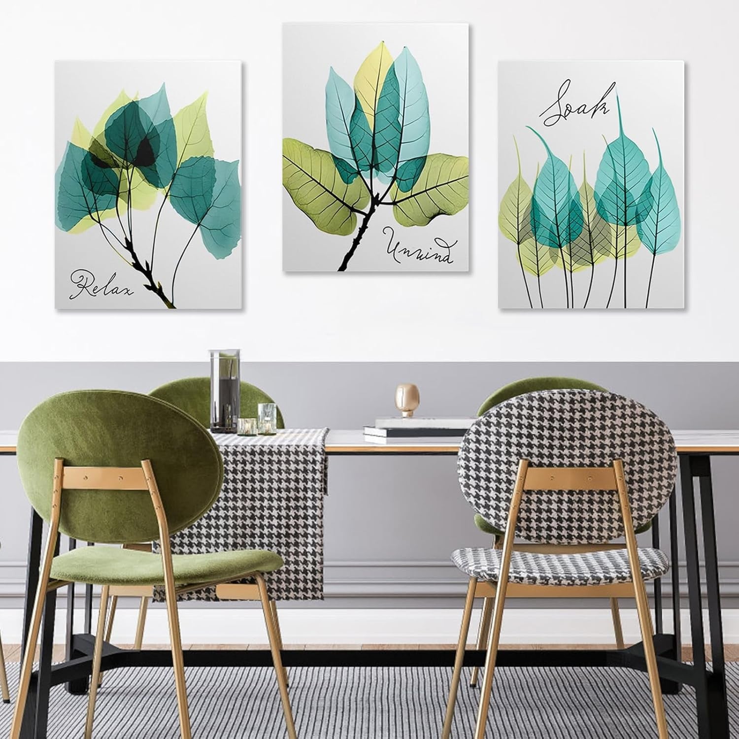 Minimalist Green Leaf Wall Art Set of 3 Canvas 12x16in